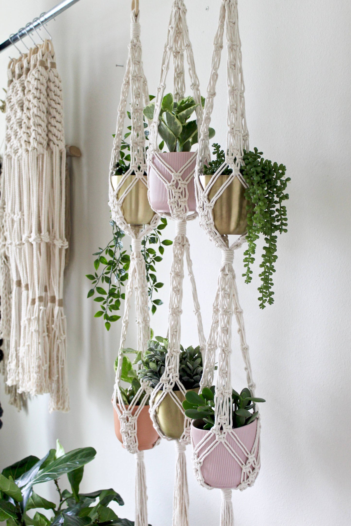 Double Macrame Plant Hanger, Hanging Planter, Plant Stand