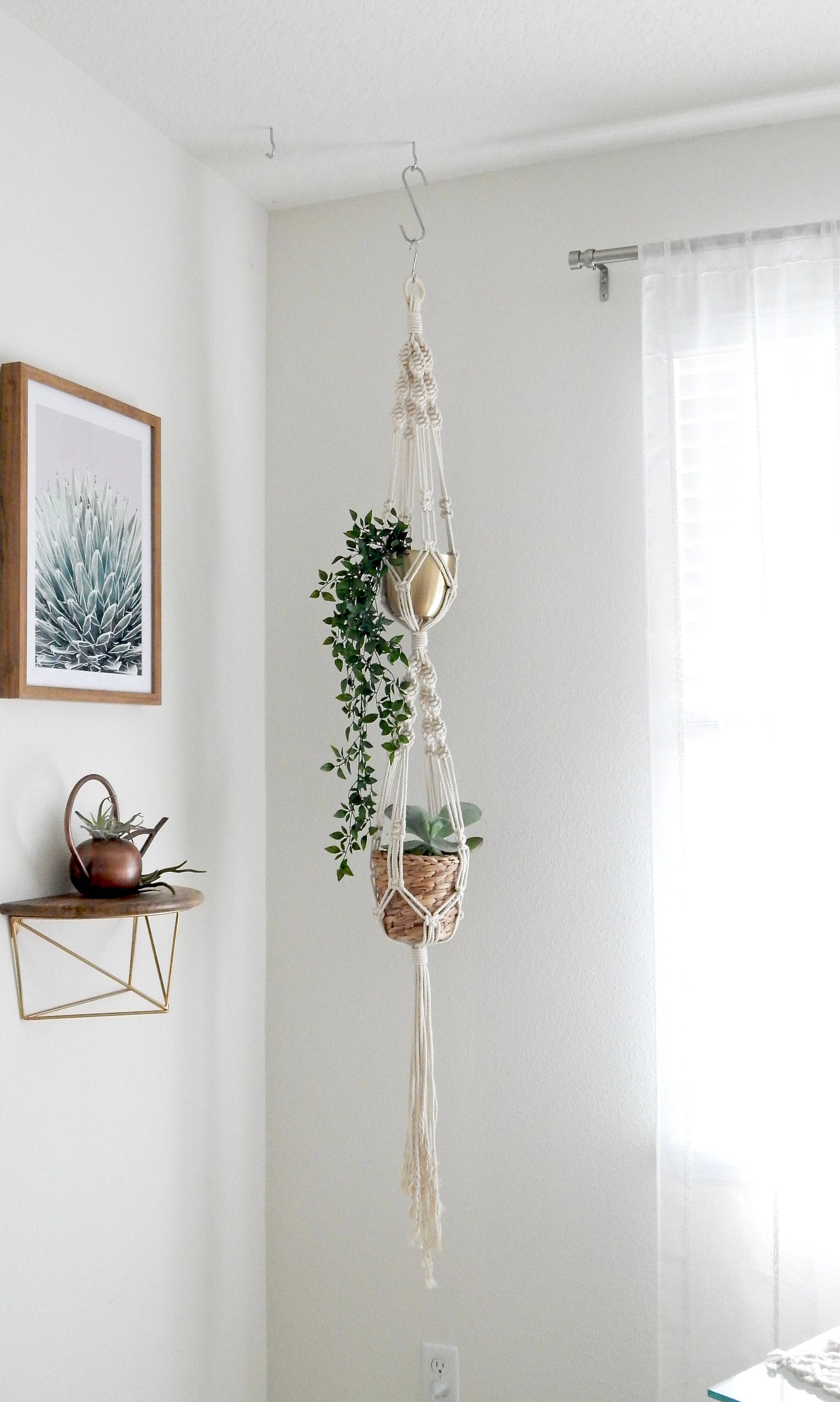 Double Macrame Plant Hanger, Hanging Planter