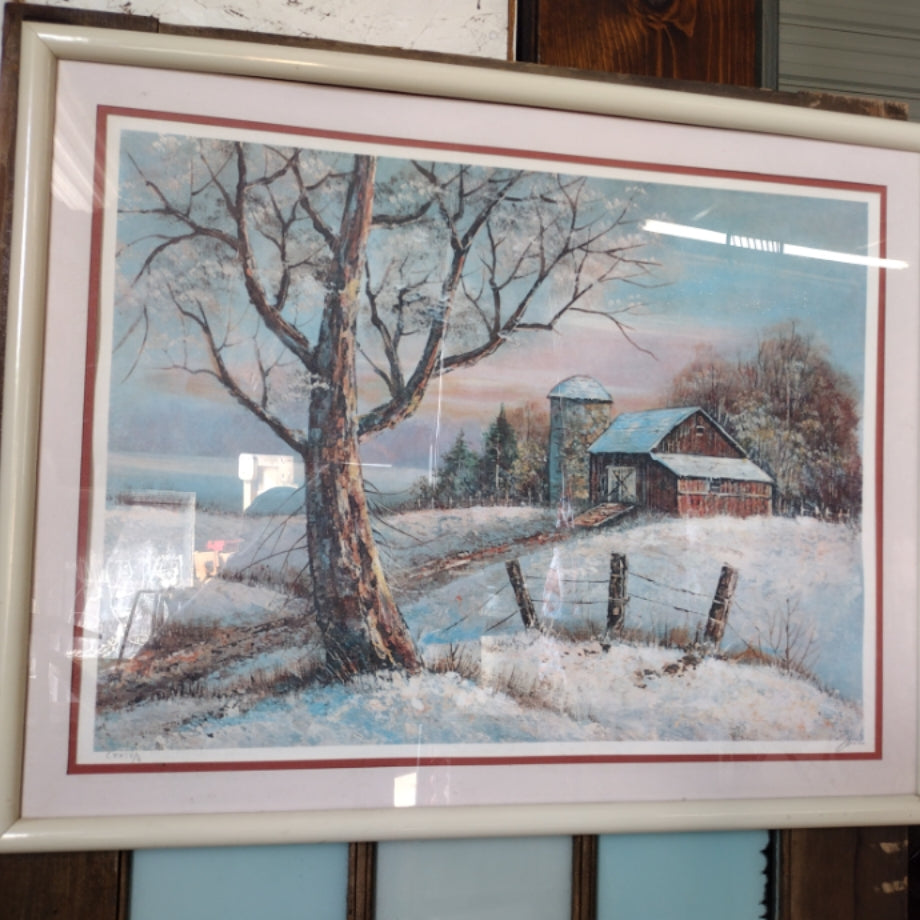 Snowy Barn Print